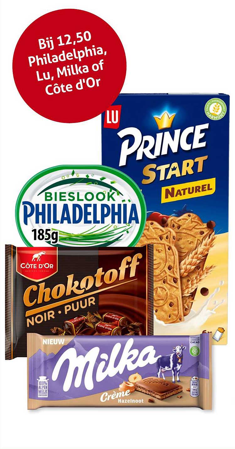 Bij 12,50 Philadelphia, Lu, Milka of Côte d'Or