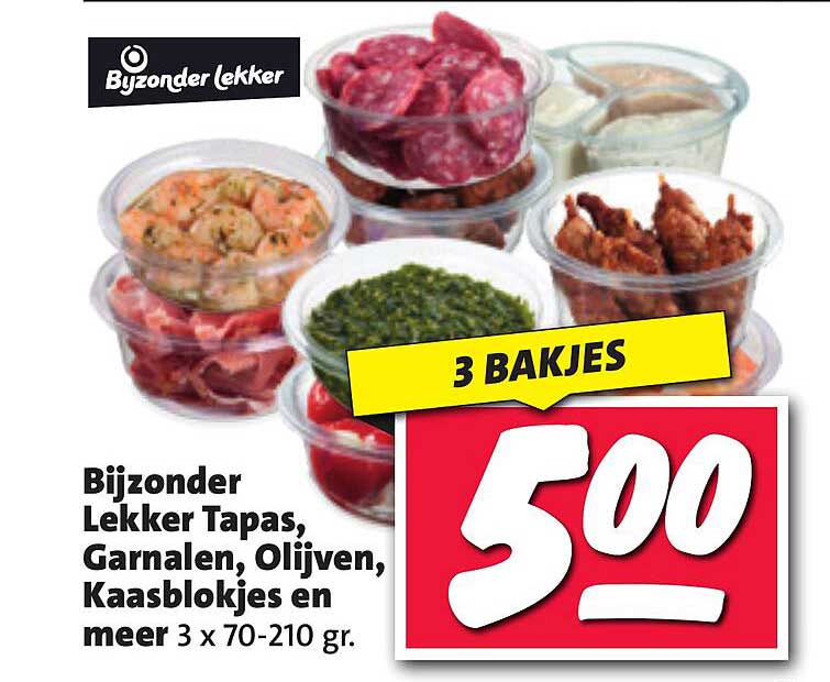 Bijzonder Lekker Tapas, Garnalen, Olijven, Kaasblokjes en meer 3 x 70-210 gr.
