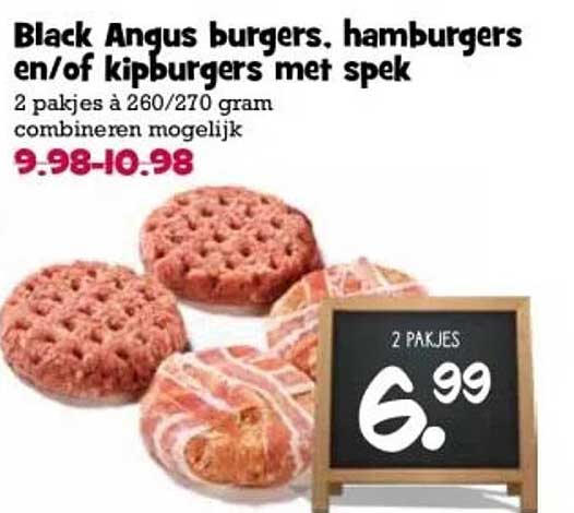 Black Angus burgers, hamburgers en/of kipburgers met spek