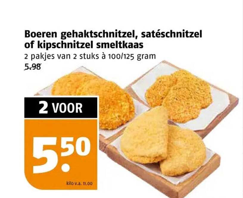 Boeren gehaktschnitzel, satéschnitzel of kipschnitzel smeltkaas