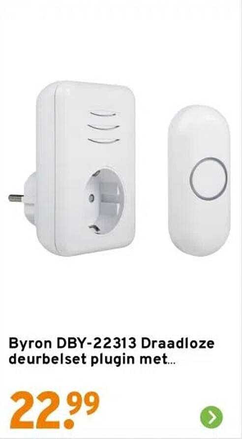 Byron DBY-22313 Draadloze deurbelset plugin met...