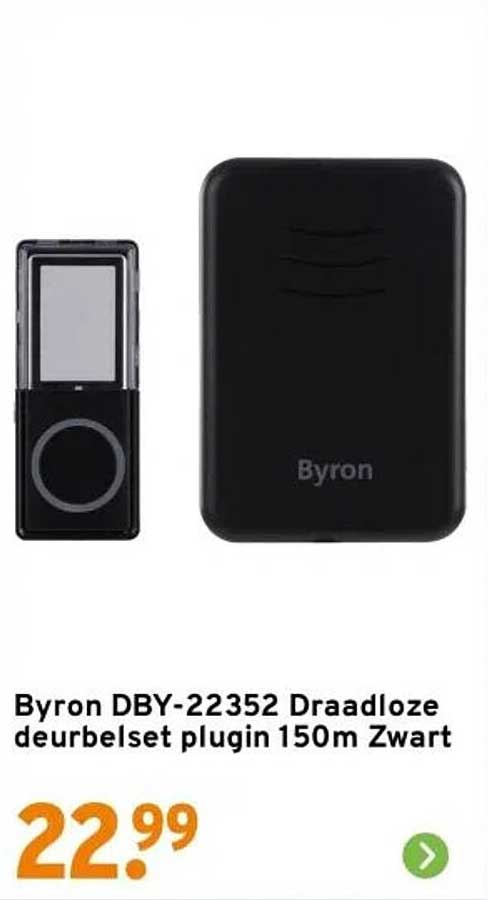 Byron DBY-22352 Draadloze deurbelset plugin 150m Zwart