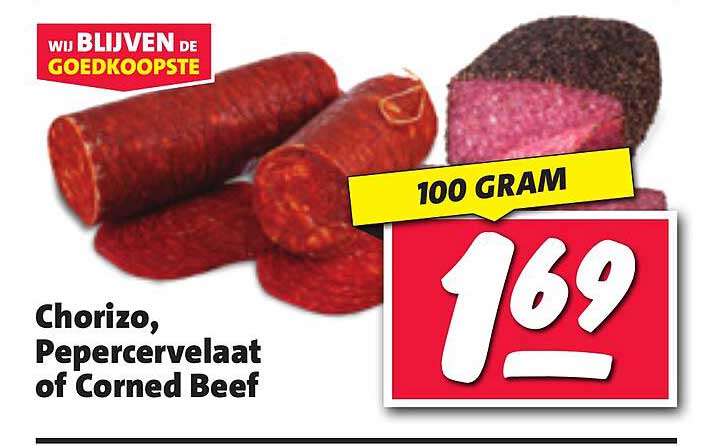 Chorizo, Pepercervelaat of Corned Beef