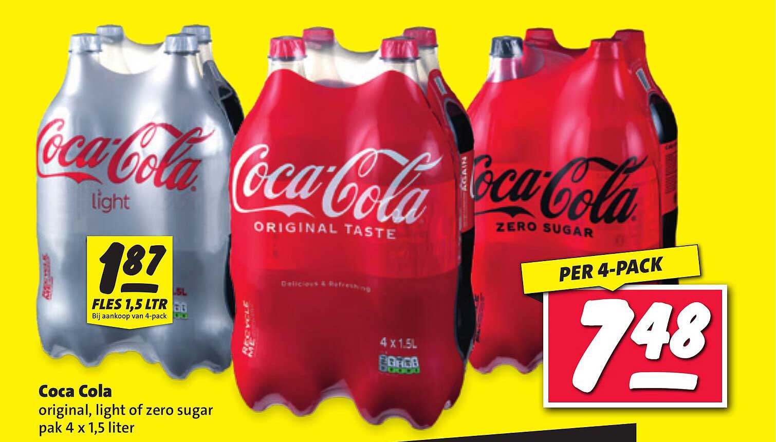 Coca Cola original, light of zero sugar pak 4 x 1,5 liter