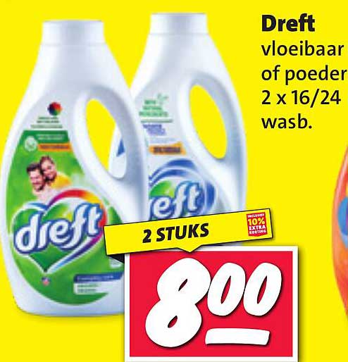 Dreft vloeibaar of poeder 2 x 16/24 wasb.