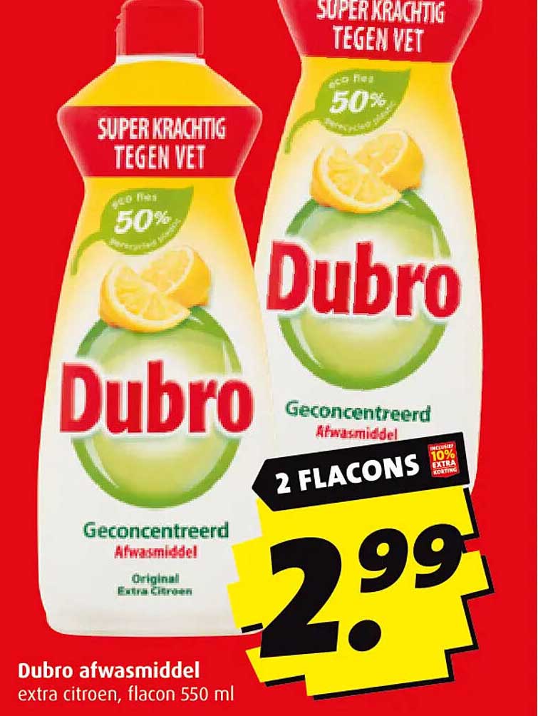 Dubro afwasmiddel extra citroen, fles 550 ml