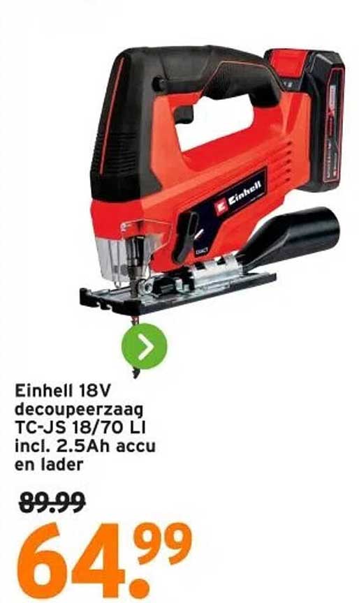 Einhell 18V decoupeerzaag TC-JS 18/70 LI incl. 2.5Ah accu en lader