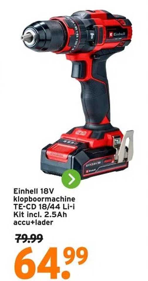 Einhell 18V klopboormachine TE-CD 18/44 Li-i Kit incl. 2.5Ah accu+lader