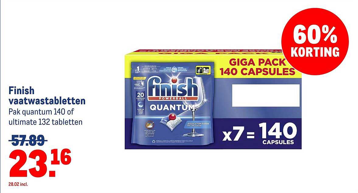 Finish vaatwastabletten Pak quantum 140 of ultimate 132 tabletten