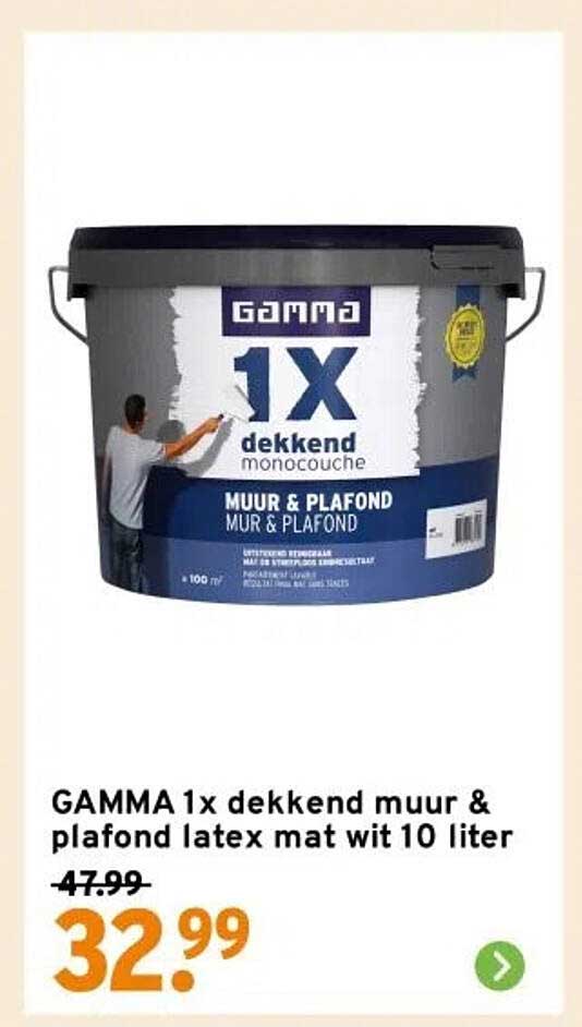 GAMMA 1x dekkend muur & plafond latex mat wit 10 liter