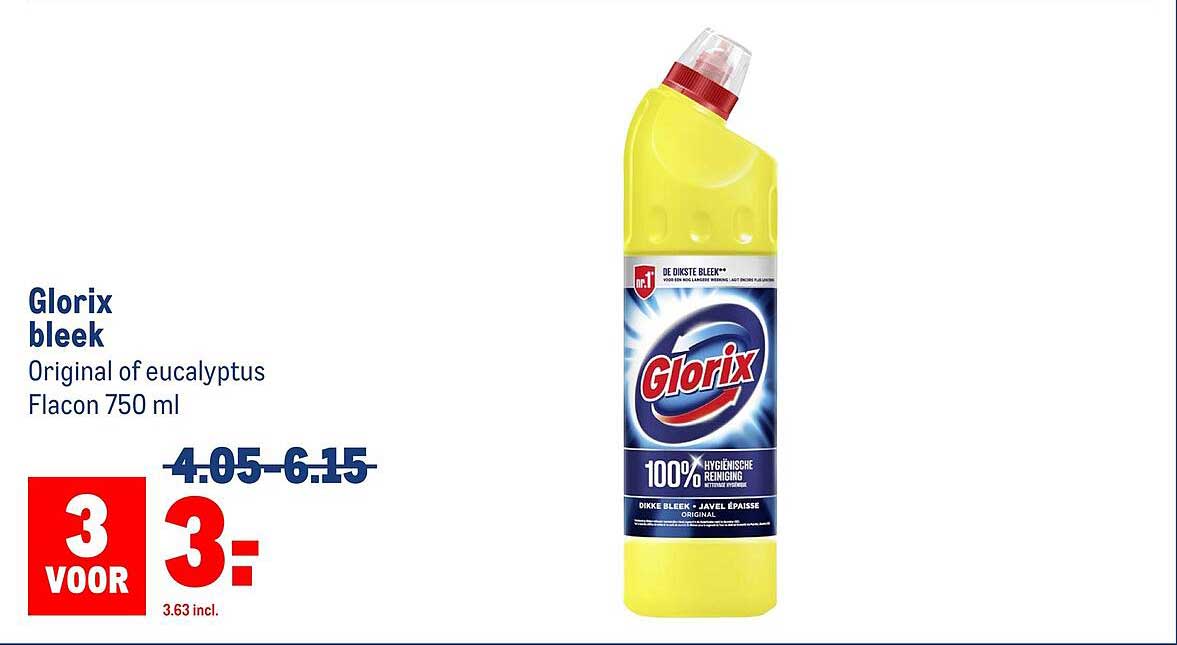 Glorix bleek Original of eucalyptus Flacon 750 ml