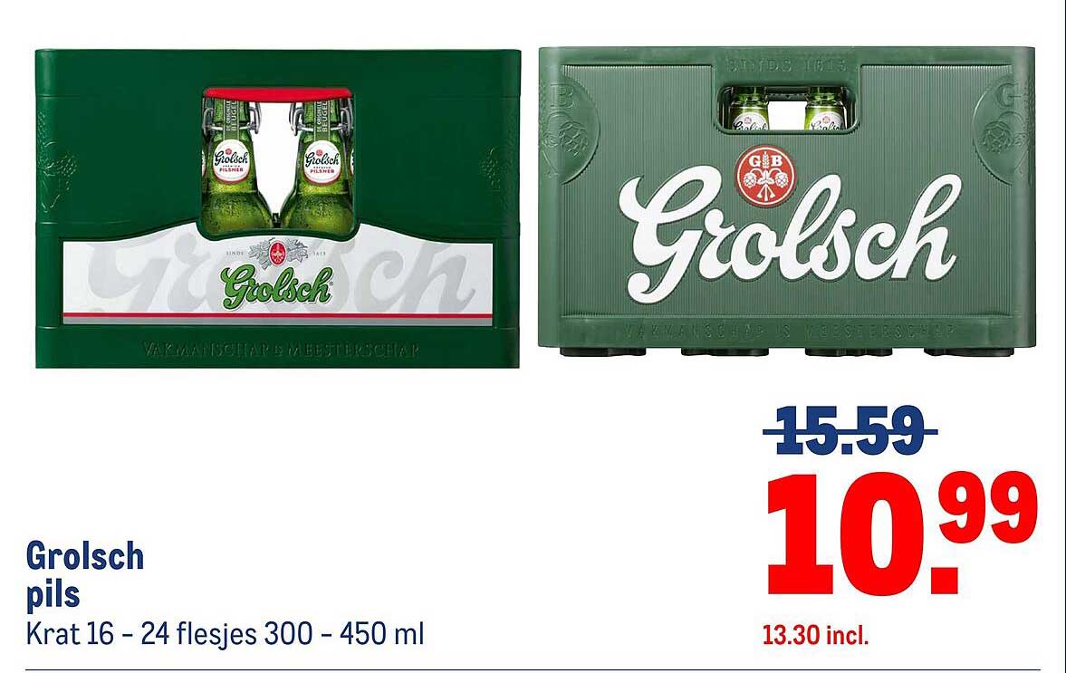 Grolsch pils Krat 16 - 24 flesjes 300 – 450 ml