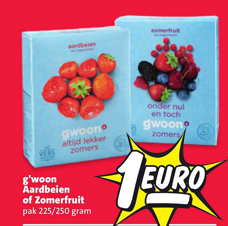 g'woon Aardbeien of Zomerfruit pak 225/250 gram