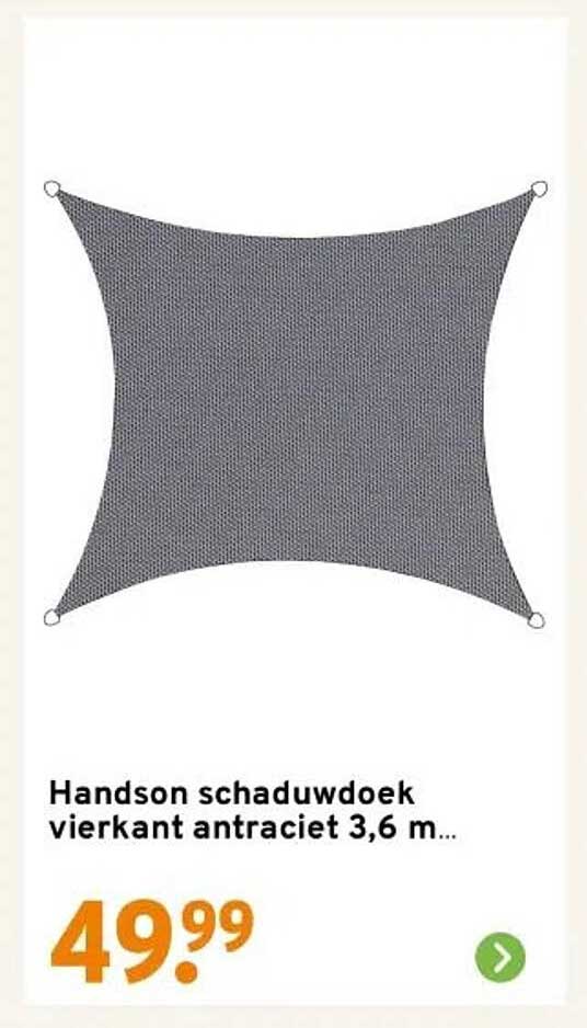 Handson schaduwdoek vierkant antraciet 3,6 m...