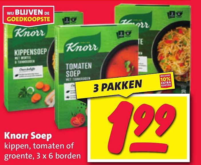 Knorr Soep - kippen, tomaten of groente, 3 x 6 borden