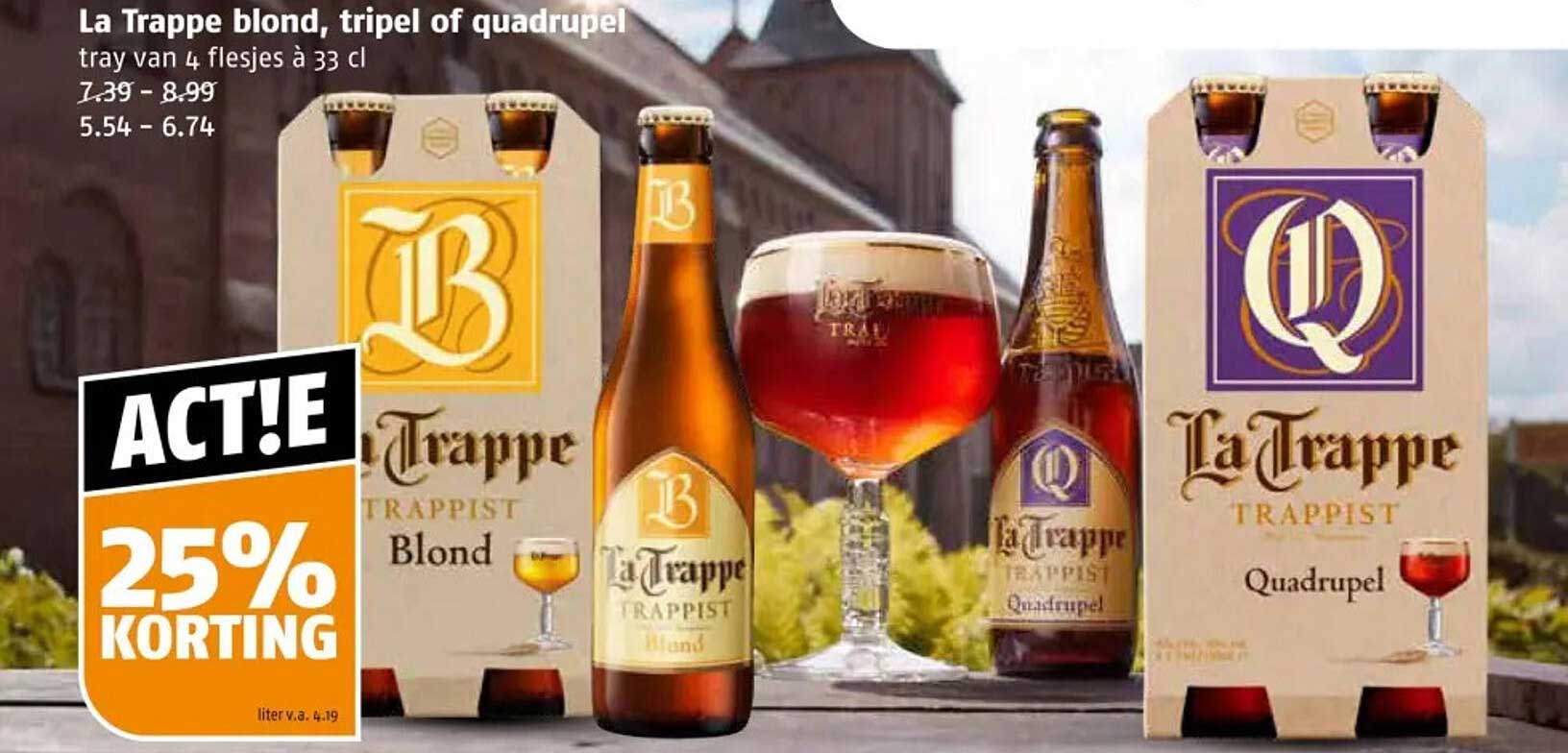La Trappe blond, tripel of quadrupel tray van 4 flesjes à 33 cl