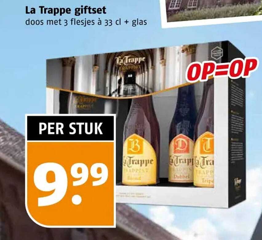 La Trappe giftset doos met 3 flesjes à 33 cl + glas
