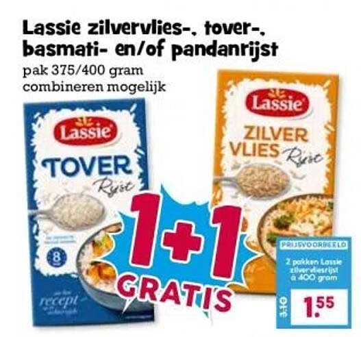 Lassie zilvervlies-, tover-, basmati- en/of pandanrijst pak 375/400 gram