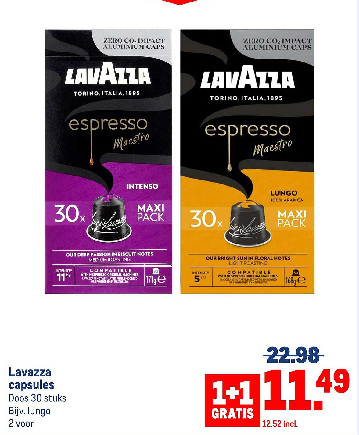 Lavazza capsules Doos 30 stuks Bijv. lungo 2 voor