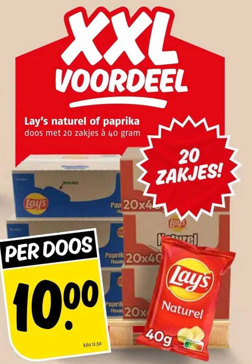 Lay's naturel of paprika doos met 20 zakjes à 40 gram