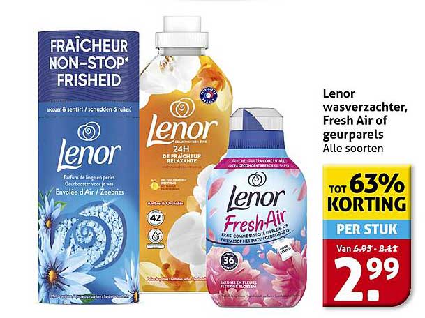 Lenor wasverzachter, Fresh Air of geuroparels Alle soorten