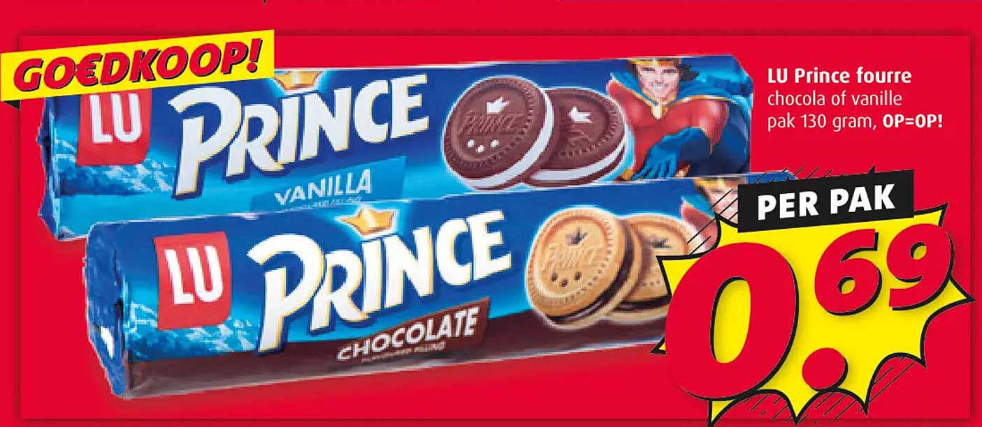 LU Prince fourre chocolade of vanille pak 130 gram, OP=OP!
