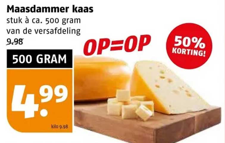Maasdammer kaas stuk à ca. 500 gram van de versafdeling