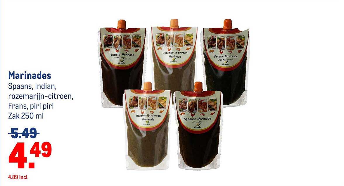 Marinades Spaans, Indian, rozemarijn-citroen, Frans, piri piri Zak 250 ml