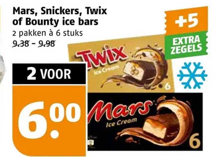 Mars, Snickers, Twix of Bounty ice bars