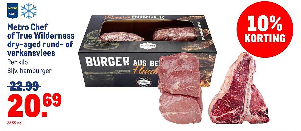 Metro Chef of True Wilderness dry-aged rund- of varkensvlees