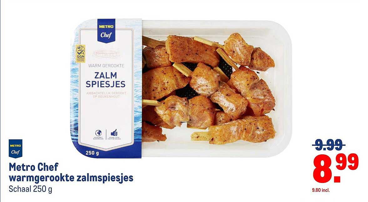 Metro Chef warmgerookte zalmspiesjes