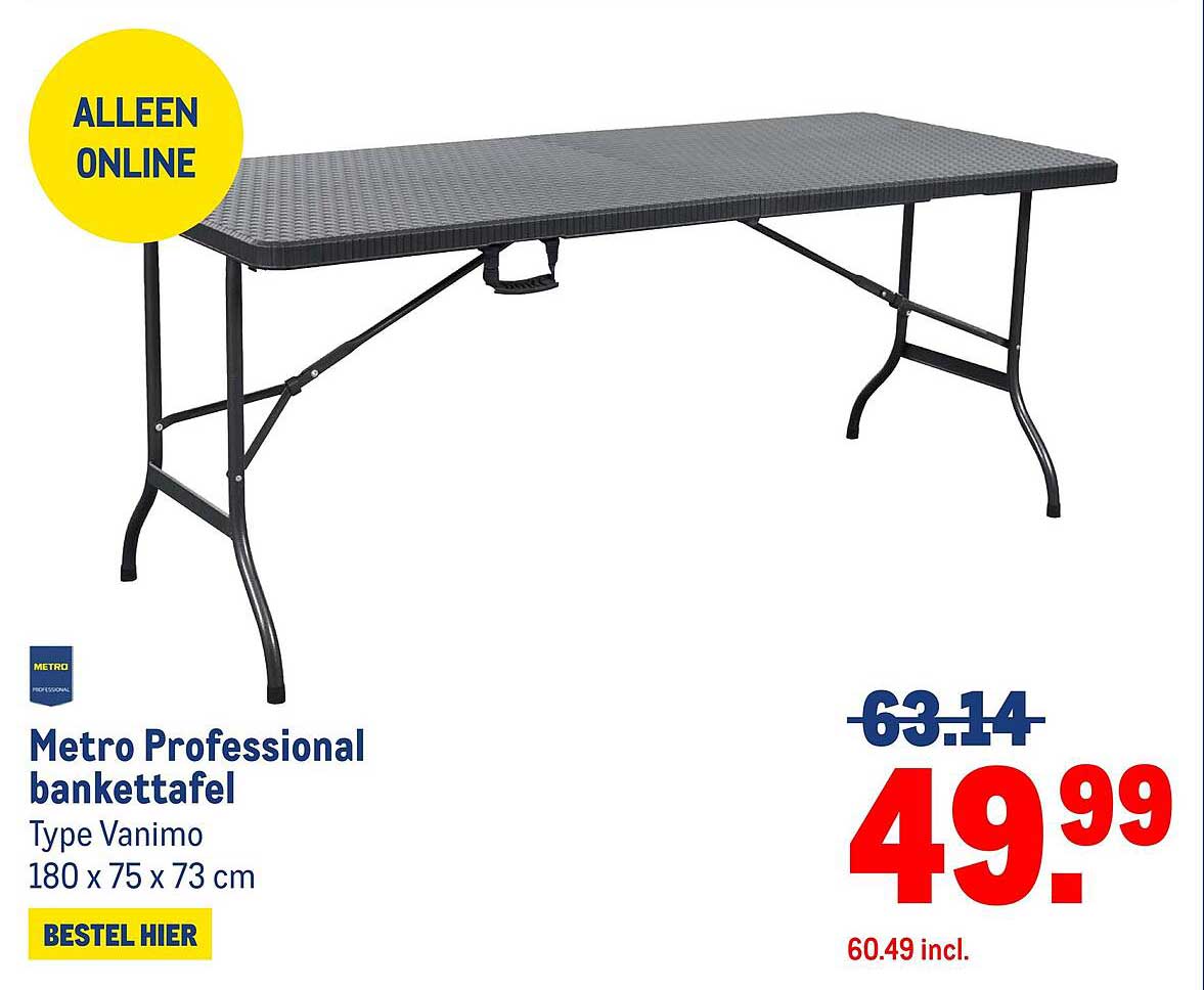 Metro Professional bankettafel Type Vanimo 180 x 75 x 73 cm