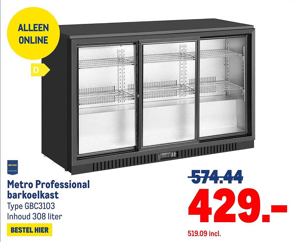Metro Professional barkoelkast Type GBC3103 Inhoud 308 liter
