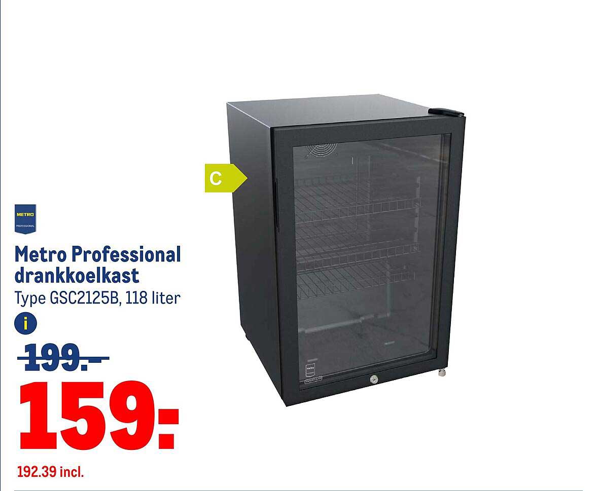 Metro Professional drankkoelkast Type GSC2125B, 118 liter