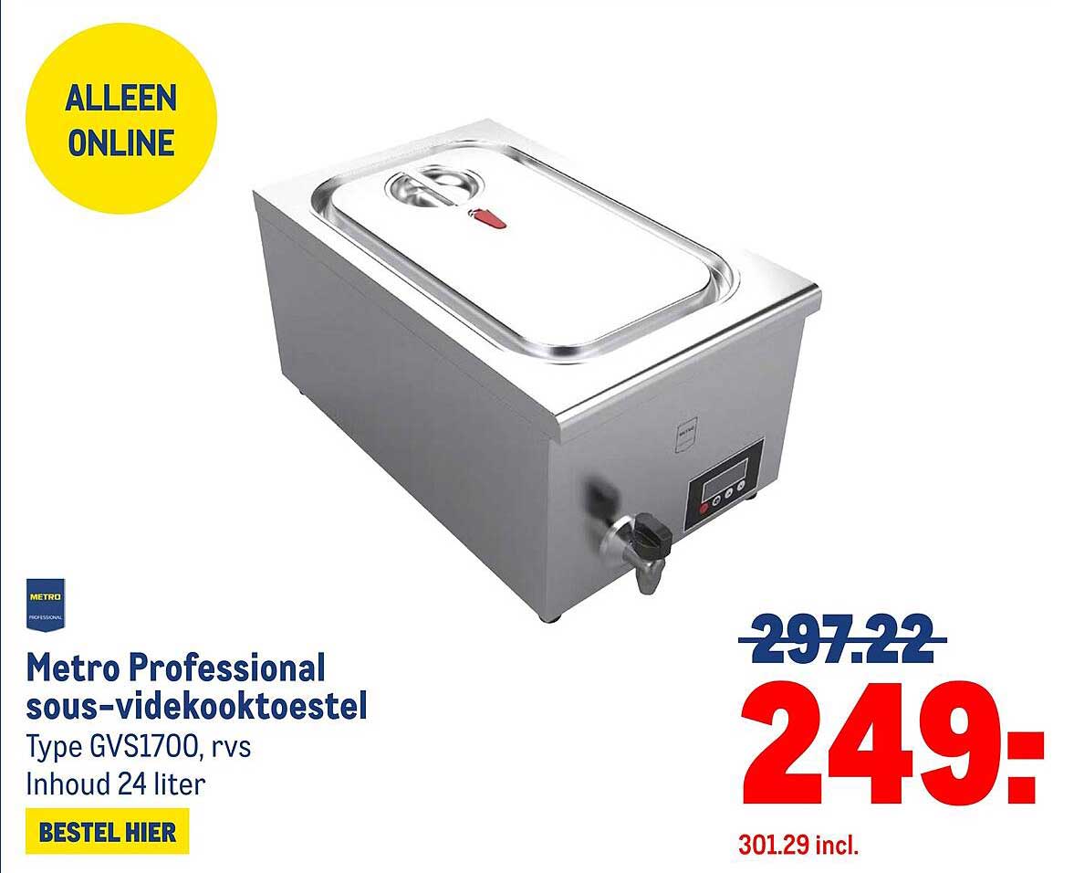 Metro Professional sous-vide kooktoestel Type GVS1700, rvs Inhoud 24 liter