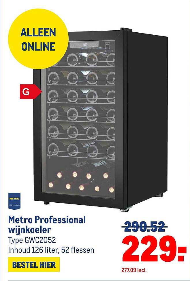 Metro Professional wijnkoeler Type GWC2052 Inhoud 126 liter, 52 flessen