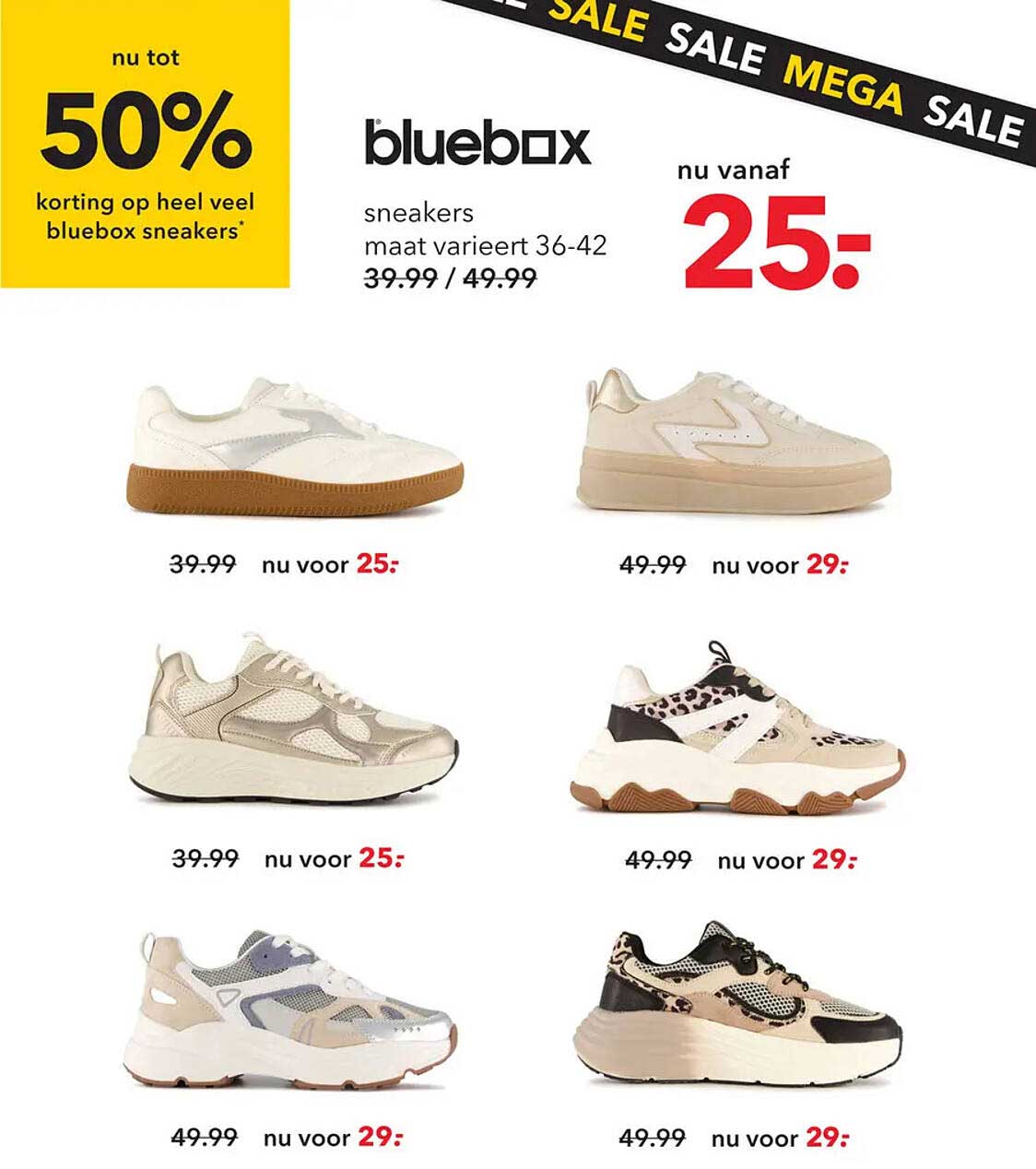 nu tot 50% korting op heel veel bluebox sneakers