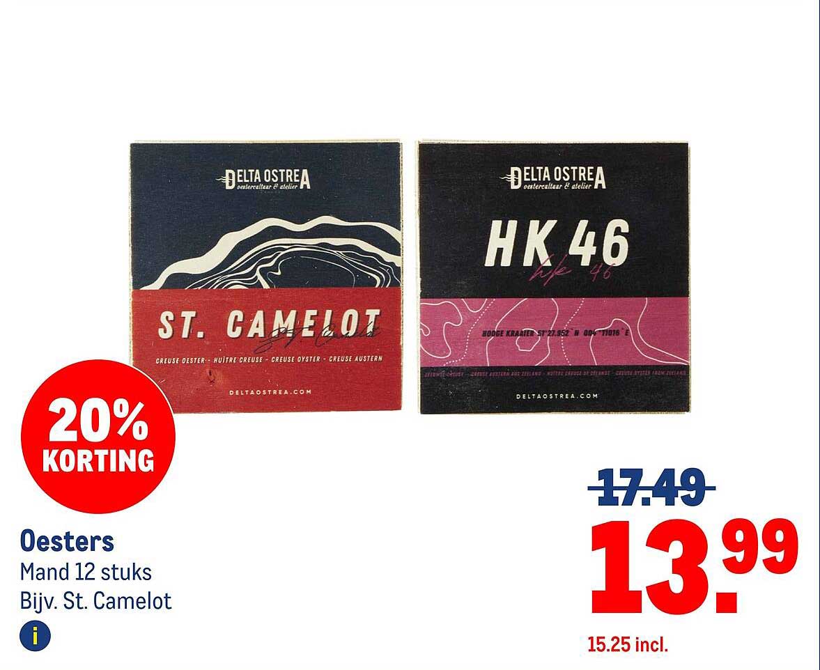 Oesters Mand 12 stuks Bijv. St. Camelot
