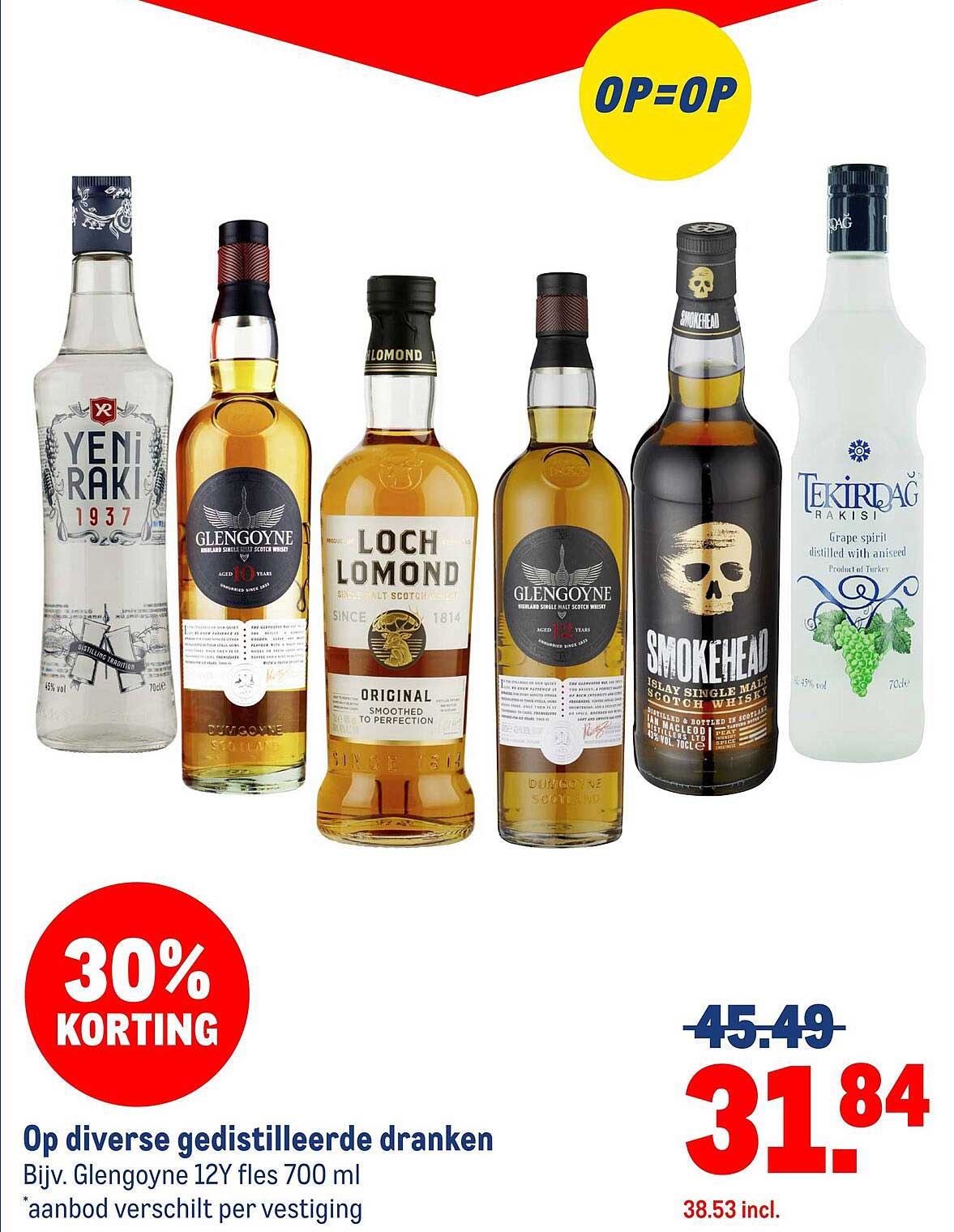 Op diverse gedistilleerde dranken Bijv. Glengoyne 12Y fles 700 ml