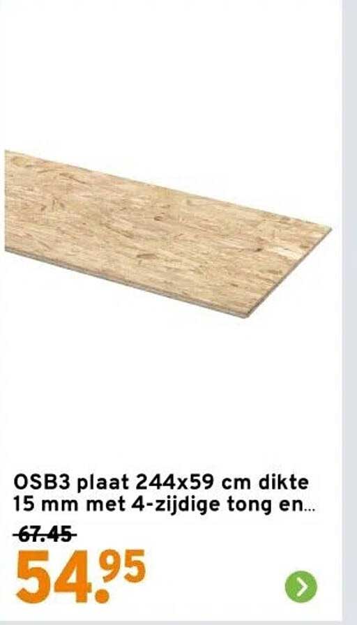 OSB3 plaat 244x59 cm dikte 15 mm met 4-zijdige tong en...
