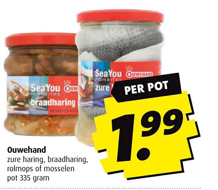 Ouwehand zure haring, braadharing, rolmops of mosselen pot 335 gram