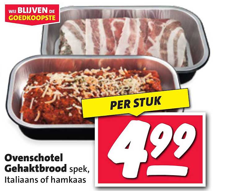 Ovenschotel Gehaktbrood spek, Italiaans of hamkaas