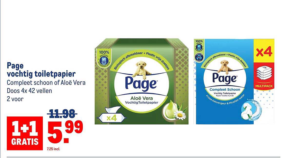 Page vochtig toiletpapier Compleet schoon of Aloë Vera Doos 4x 42 vellen 2 voor