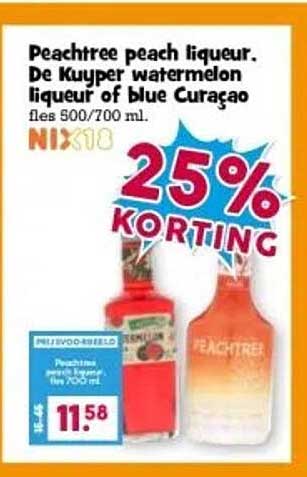 Peachtree peach liqueur. De Kuyper watermelon liqueur of blue Curaçao fles 500/700 ml.