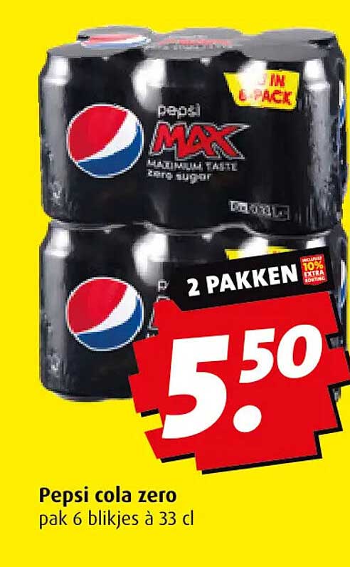 Pepsi cola zero pak 6 blijkjes à 33 cl