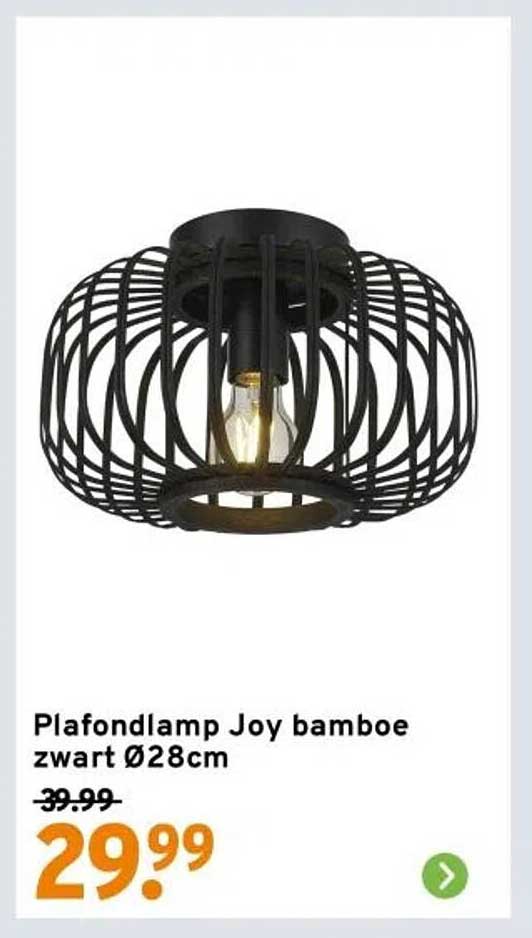 Plafondlamp Joy bamboe zwart Ø28cm