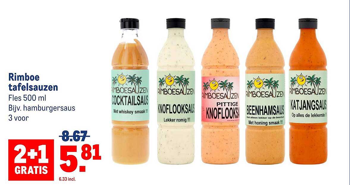Rimboe tafelsauzen Fles 500 ml 3 voor