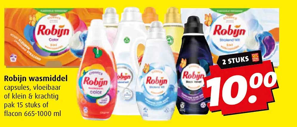 Robijn wasmiddel capsules, vloeibaar of klein & krachtig pak 15 stuks of flacon 665-1000 ml