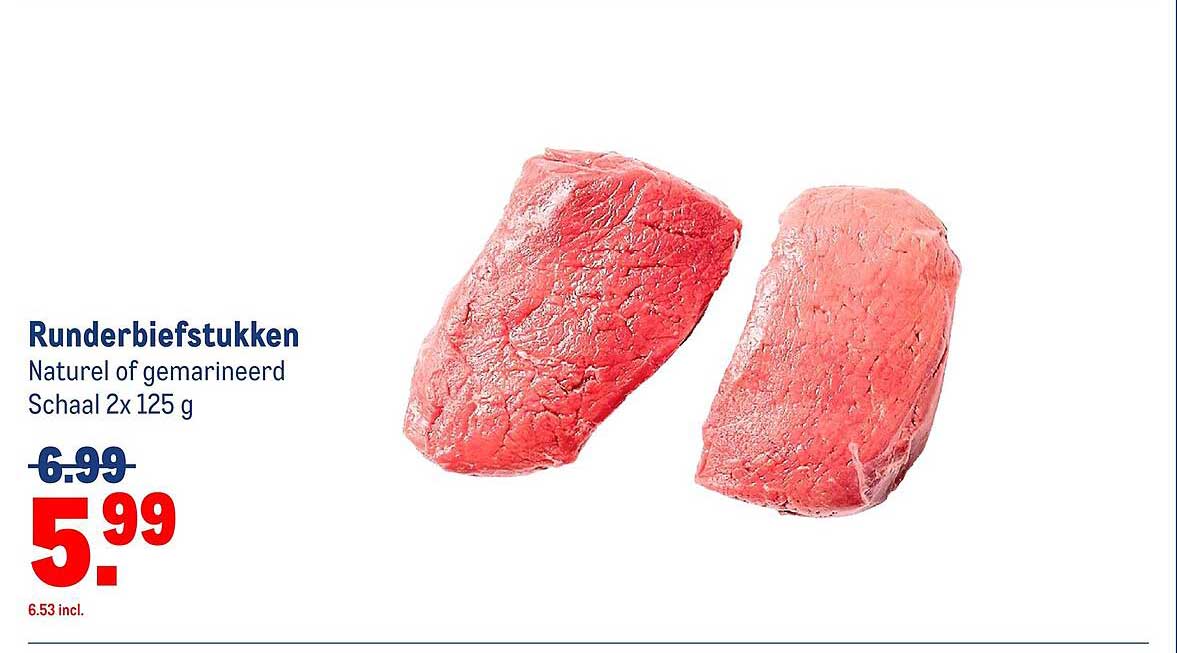 Runderbiefstukken Naturel of gemarineerd Schaal 2x 125 g