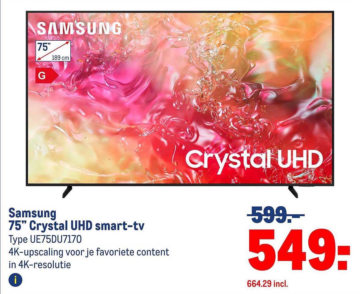 Samsung 75" Crystal UHD smart-tv Type UE75DU7170